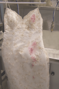 Severe wine stain on wedding dress